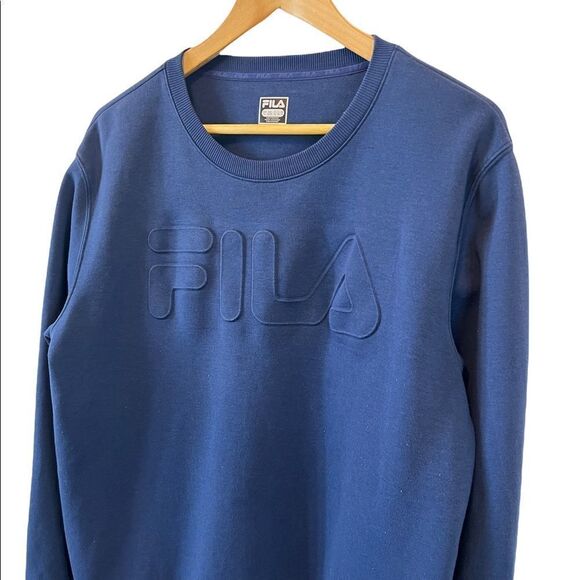 FILA Navy Graphic Loose Fit Pullover Jersey Knit Sweatshirt XL - Picture 2 of 8